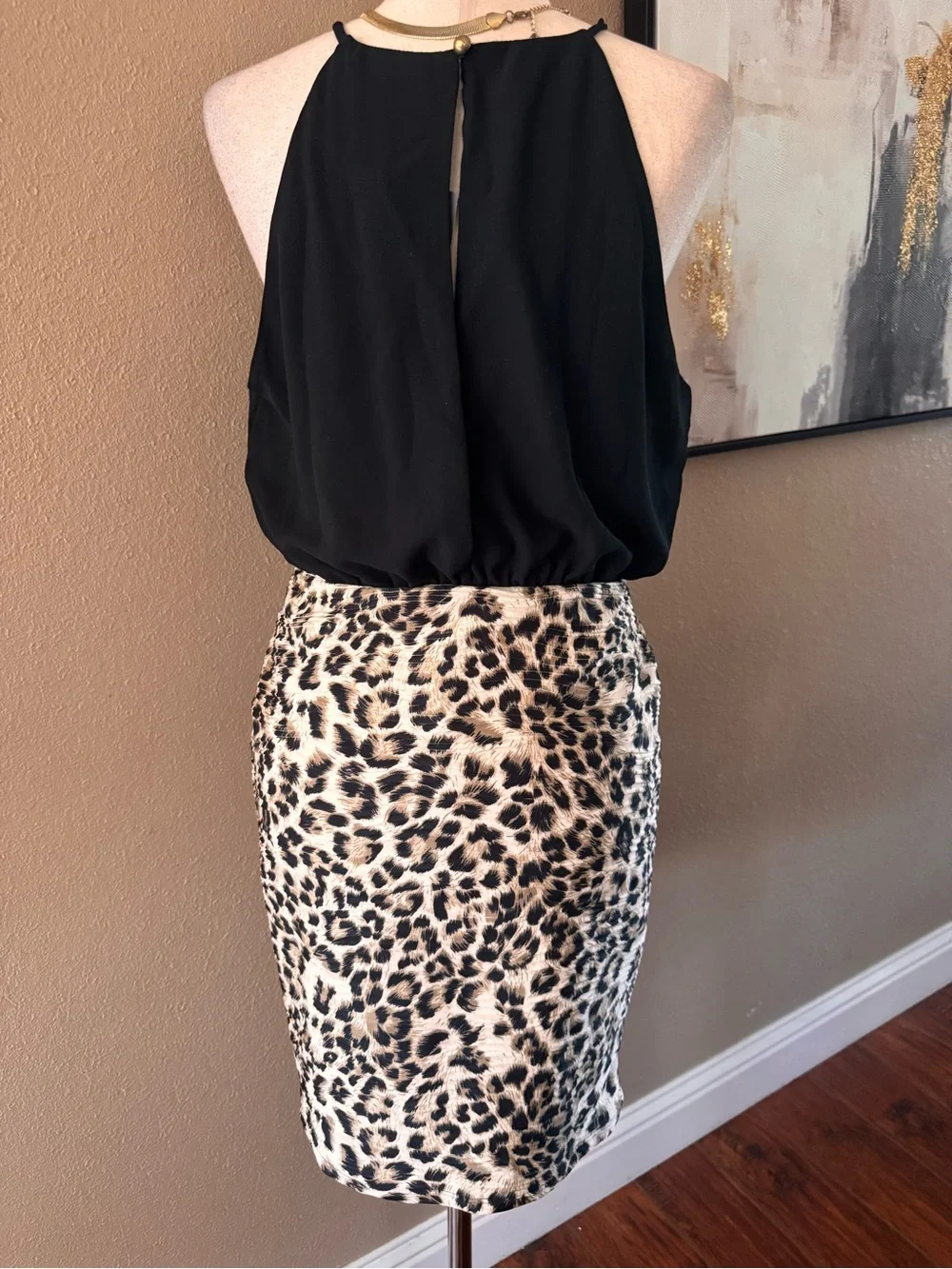 Trac Black Halter Top with Leopard Print Skirt Dress